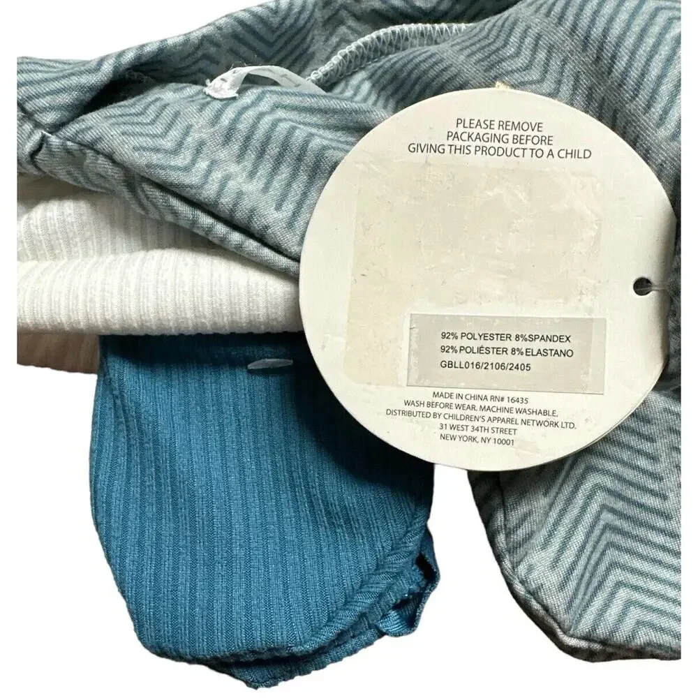 Tahari Baby Cap & Mitt Set - 2 Caps and 2 Pairs Mitts - One Size 0-3M Blue/White